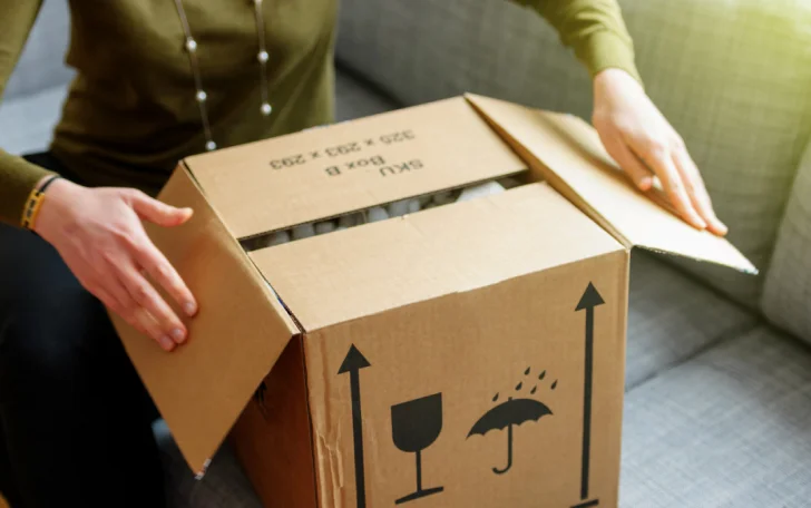 woman opening up package