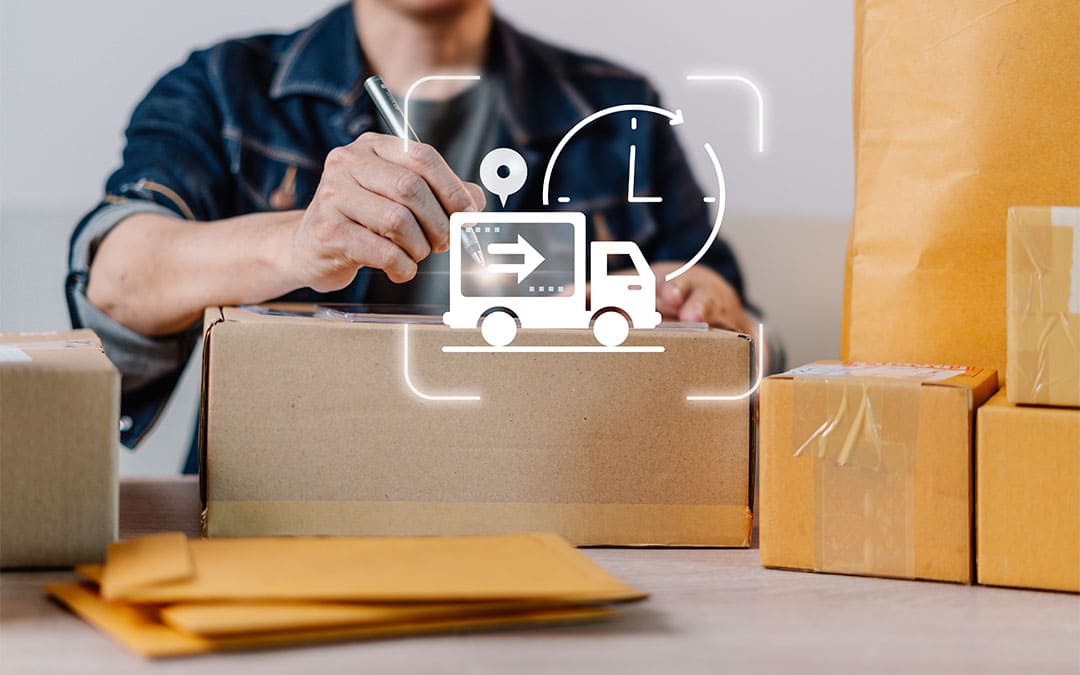 A person uses a tablet to manage a fast and efficient order fulfillment process